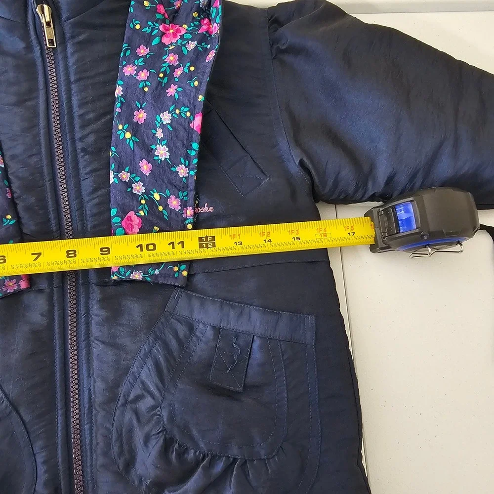Vintage 90s OshKosh B'gosh Girls 4T Winter Coat Navy Floral Retro Hood Faux Fur